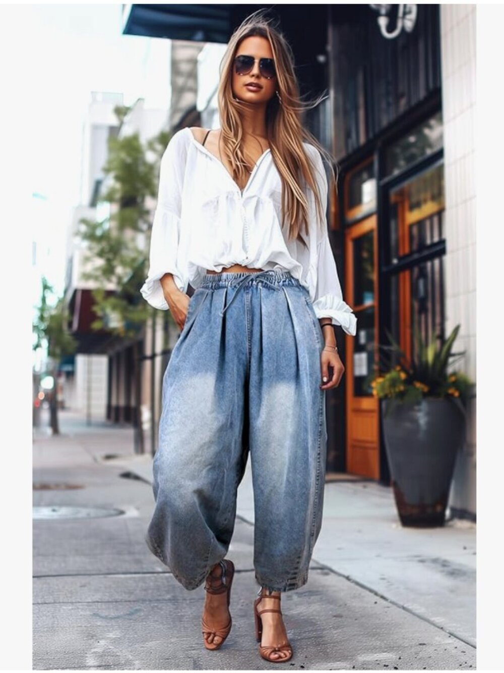 Women's Wide Leg Baggy Jeans - Picture 10 of 10